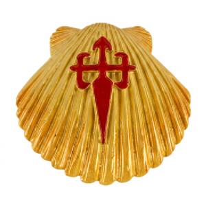 Imán de resina - Cruz de Santiago roja sobre Vieira amarilla