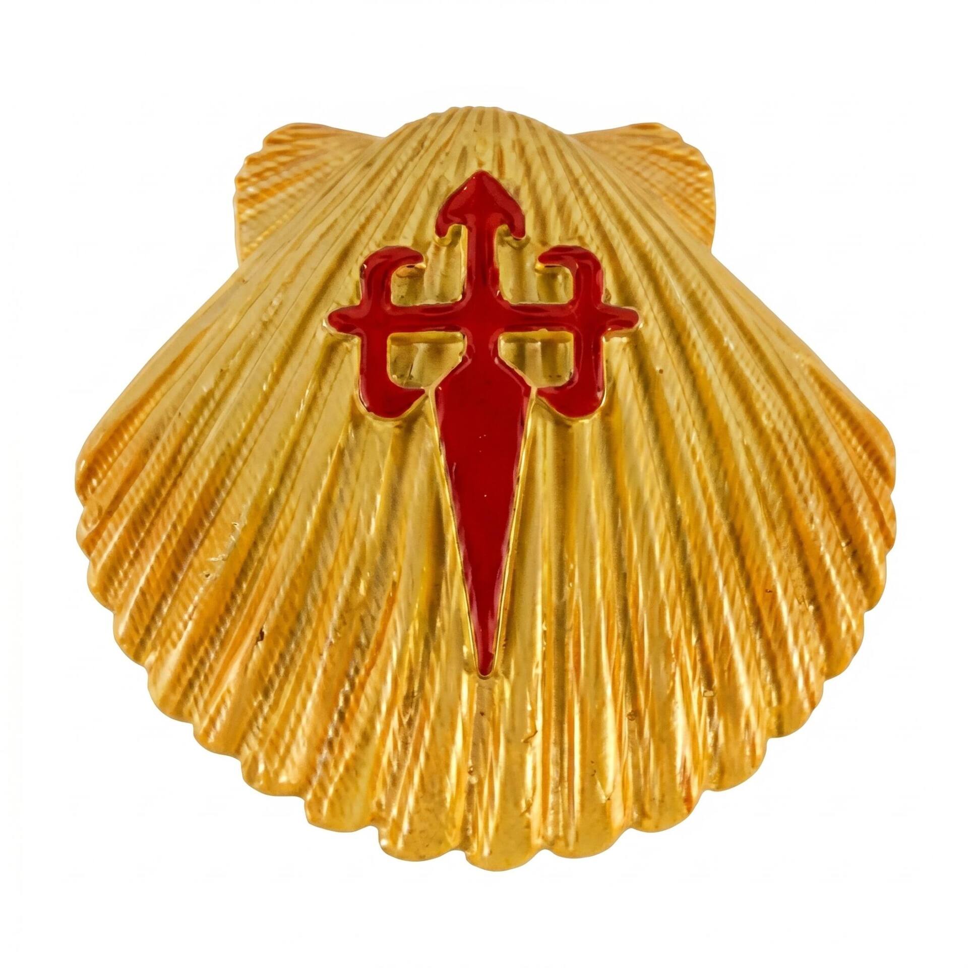 Imán de resina - Cruz de Santiago roja sobre Vieira amarilla