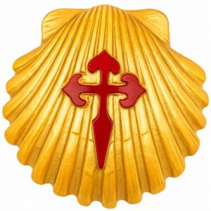 Iman de resina - Cruz de Santiago sobre Vieira amarilla