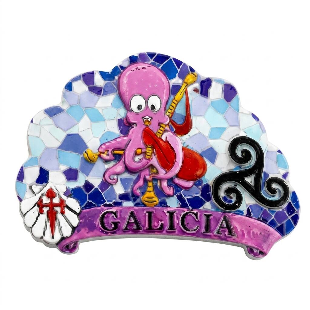 Imán sublimación - Galicia con Pulpo y Vieira blanca