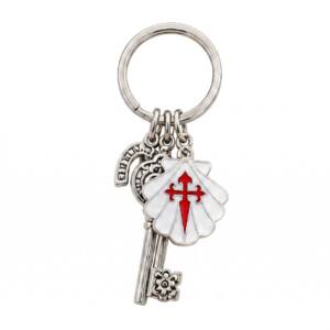 Llavero con llaves de la suerte - Vieira blanca con Cruz de Santiago