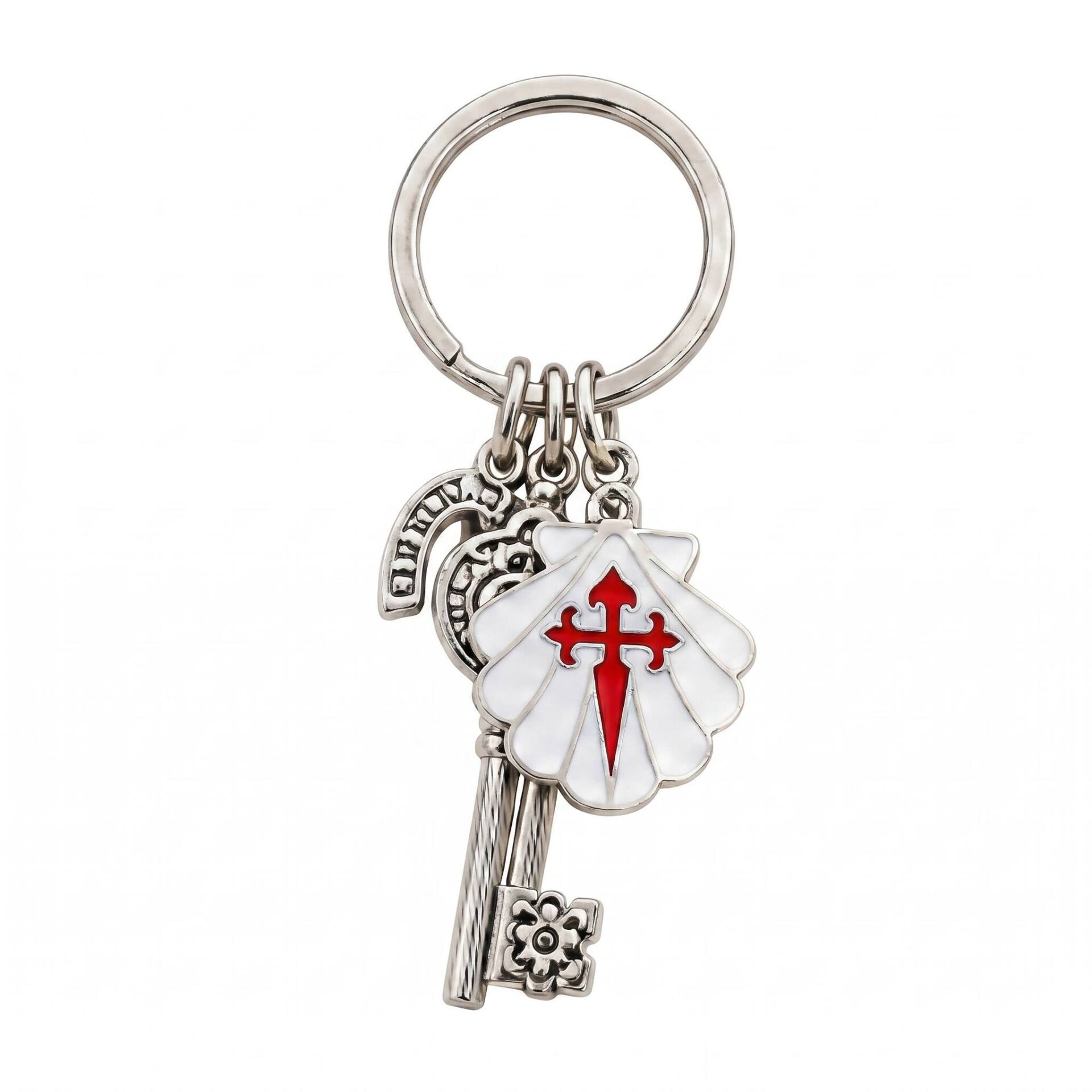 Llavero con llaves de la suerte - Vieira blanca con Cruz de Santiago